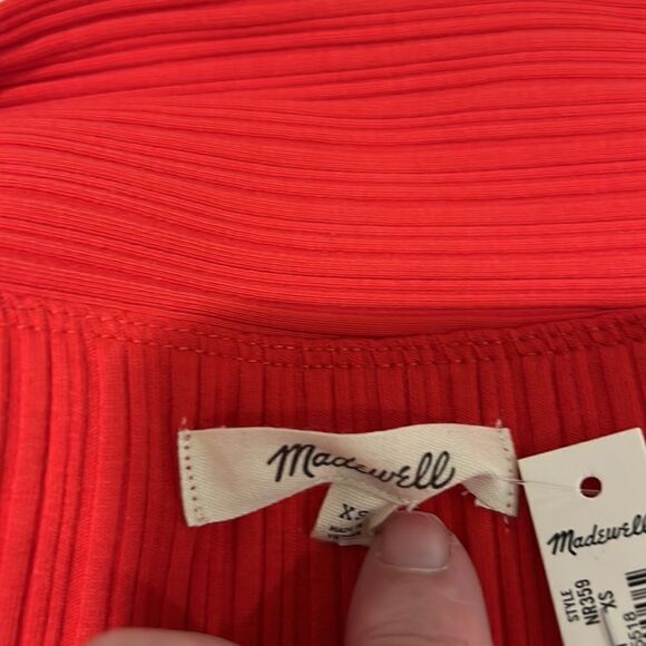 Madewell Red Ribbed Off-the-Shoulder Top NWT size xs - Picture 3 of 11